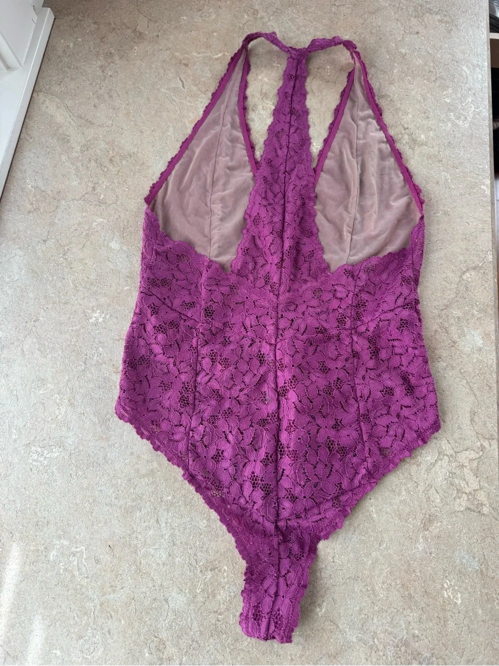 Free People Intimately Avery Lace Bodysuit, Vibrant Orchid- Size Medium